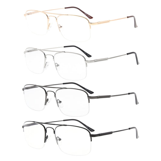 4 Pack Half-rim Reading Glasses Double Bridge Readers R1706
